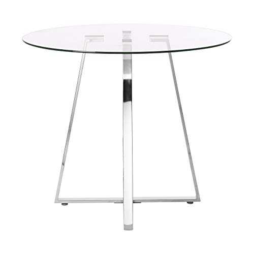 Premier Housewares Metropolitan Round Glass Table Dining Table Modern Dining Tables with Chrome Legs Dinner Table Kitchen Table H76xW90xD90