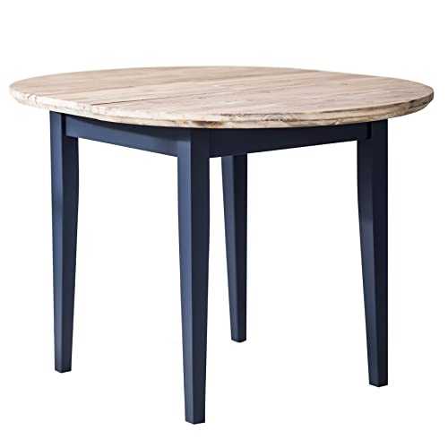 Florence round extended table (92-117cm). Navy Blue extending kitchen dining table with limed