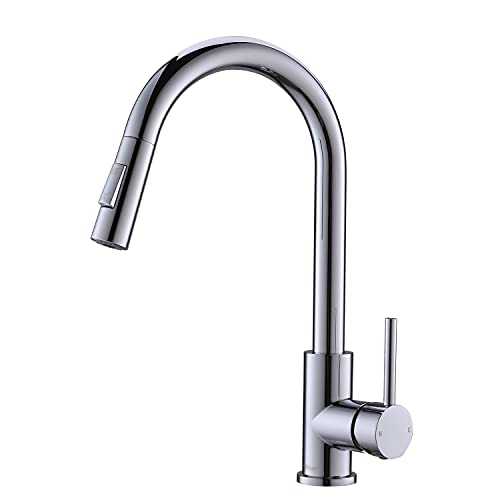 Tohlar Kitchen Sink Mixer Tap with Pull Out Sprayer Chrome, 2 Spray Modes Hot and Cold Mixer Tap for Kitchen Sink Single Handle Mixer Kitchen Faucet