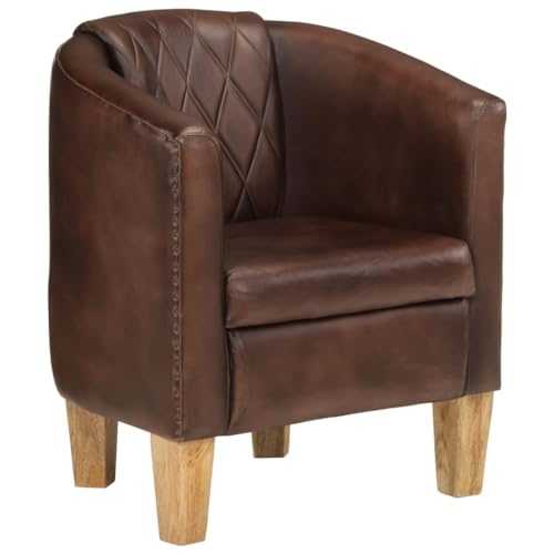 TEKEET Chairs,Arm Chairs, Recliners & Sleeper Chairs,Tub Chair Light Brown Real Leather