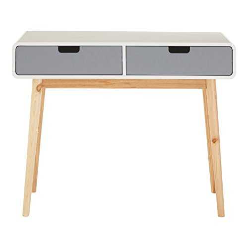 Premier Housewares Console Table Grey Finish Narrow / Slim Hallway Tables With 2 Drawers Pine Wood / White Touch Tall Telephone / Hall Table With Handles 76 x 100 x 38