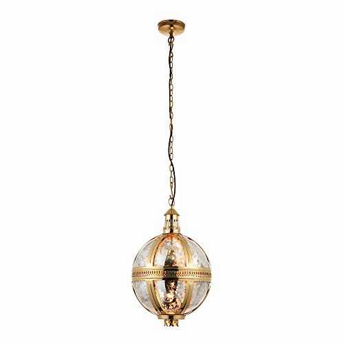 40W Brass and Mercury Glass E27 Globe Shaped Dimmable Pendant Hanging Ceiling Light - Small