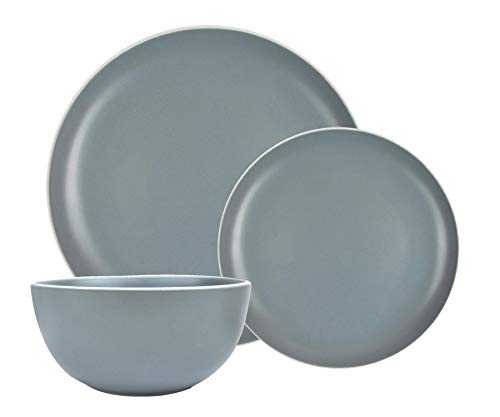 YöL 18pc Dining Set Dinner Plates Bowls Tableware Dishes Grey White Rim Stoneware