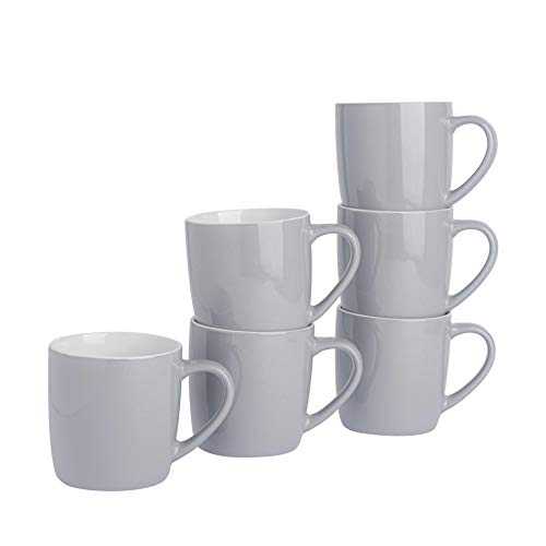 Argon Tableware Tea Coffee Mugs - 6pc Contemporary Coloured Ceramic Cups Set - 350ml - Grey - Pack of 6