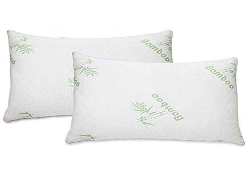 All American Collection Soft Home Bedroom Premium Hotel Quality 2pc Bamboo Pillow Shredded Memory Foam for Sleeping (King, White)