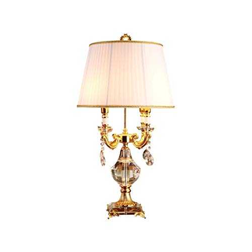 Table lamp 30.3" H Large Traditional Table Lamp Faceted Crystal and Brass Beige Fabric Shade for Living Room Family Bedroom Bedside Desk Lamp
