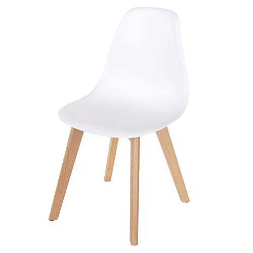Home Source Pair of Dining Chairs White Plastic Kitchen Seats Wooden Leg Retro Café Seating