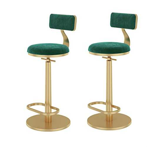 ZDXY 24" Height Adjustable Swivel Bar Stools Set of 2, Kitchen Island Counter Height, Mechanical Rod Adjust, Gold Legs Round Base Upholstered Seat, Kitchen, Bar, Living Room (Color : Green)