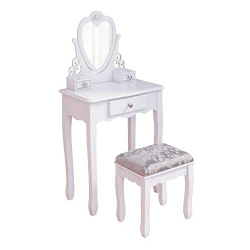 J- Kids Dressing Table, White girls Bedroom Vanity Table Furniture for 3,4,5,6,7,8 Years Child, European Princess Style White Dressing Table