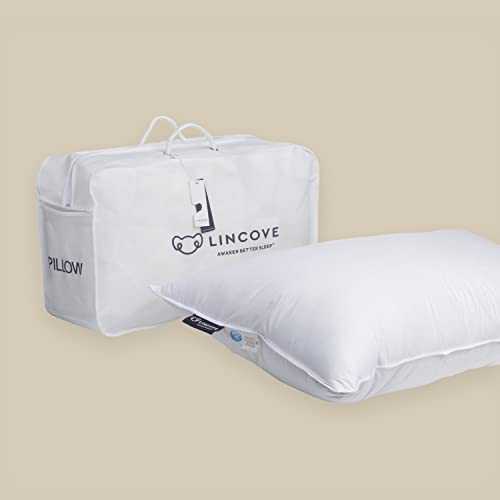 Lincove White Down Luxury Sleeping Pillow - 800 Fill Power, 600 Thread Count Cotton Cover (Standard - Medium)