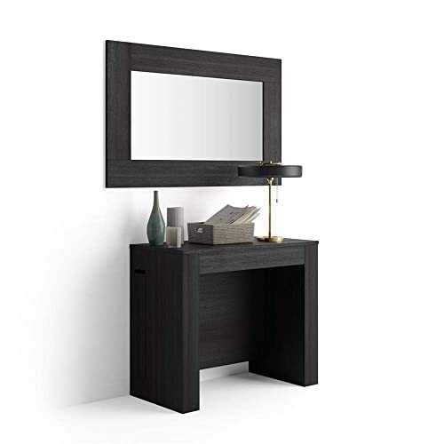 Mobili Fiver, Easy, Extendable Console Table with extension leaves holder, Ashwood Black, Made In Italy