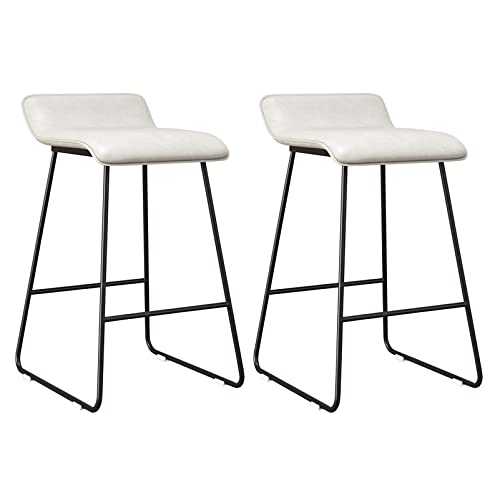 Backless Counter Height Bar Stools with Footrest, Set of 2 Faux Leather Kitchen Stools