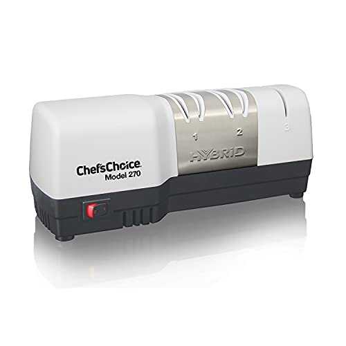 Chef's Choice Hybrid Diamond Hone Knife Combines Electric and Manual Sharpening for Straight and Serrated 20-Degree Knives, 3-Stage, White