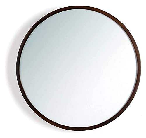 Round Bathroom Mirror Large Circle Wall Mirror Brown Wooden Frame Wall-Mounted Vanity Makeup Mirror for Entryway Living Room Bedroom Bathroom Wall Mirror (Size : 50CM)