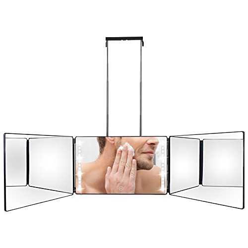 3 Way Mirror - 360° Self Cut Led Mirror Tri-fold Mirror for Self Hair Cutting & Styling with Height Adjustable Telescoping Hooks | DIY Haircut Tool to Cut, Trim, or Shave your Head & Neckline at Home
