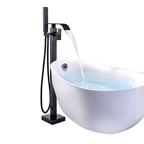 Onyzpily Freestanding Bath Taps Bathroom Mixer Tap Bathtub Tap Handheld Shower Head Floor Mounted Brass Black