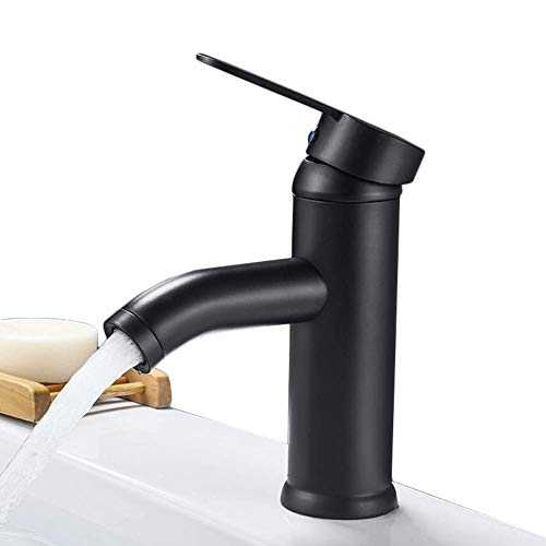 Birsppy Mixer Taps for Bathroom Basin Black Stainless Steel Washroom Sink Faucet Single Lever One Hole Taps