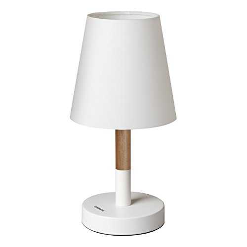 Tomons Bedside Table Lamp Dresser Fabric Shade Desk Lamp Solid Wood Lamp for Bedroom Living Room Dorm Coffee Table - White