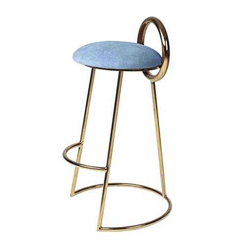 BAR STOOL Home Gold Metal Leg Height Footrest for Kitchen Breakfast Counter Cafe Velvet Round Upholstered (Color : Blue, Size : 65cm)