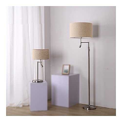 Modern Lamp Set of 2,1pcs Standing Floor Lamp and 1pcs Table Lamp，Silver Lamp Set with 3W Adjustable Side Reading Light (Color : 2pack Linen)