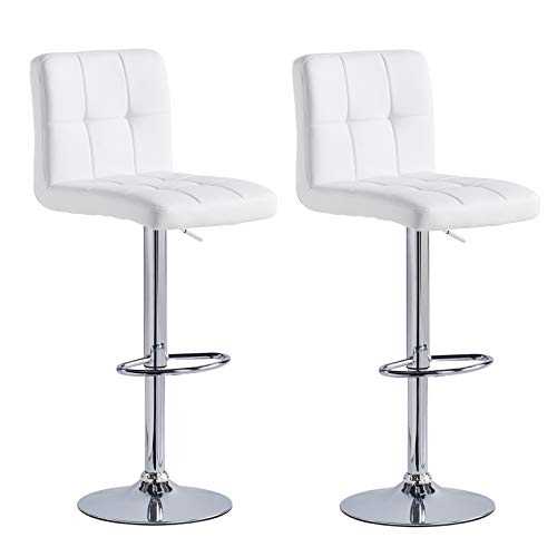 OFCASA Breakfast Kitchen Bar Stools Set of 2 White Faux Leather Bar Chairs Chrome Base Swivel Island Chairs for Breakfast Kitchen