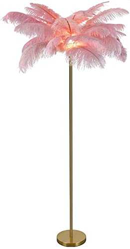 Real Feather Floor Lamp Romantic Princess Bedroom Bedside Floor Lamp Ostrich Feather Lamp for Living Room,Bedroom,Office White,Pink,Blue Green,E14 Light Source (Color : Pink)