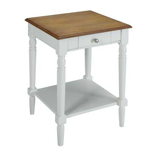 Convenience Concepts French Country End Table with Drawer and Shelf, Driftwood/White