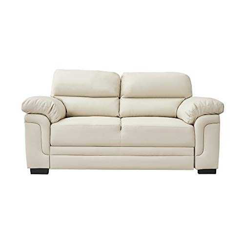 Panana Modern Compact Sofa Faux Leather 2 Seater Sofa Chaise Group Settee Couch with Wood Frame for Living Room Beige