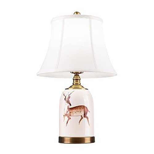 Table lamps American Style White Lamps Ceramics Bedside Table Lamps with Fabric Lampshade Concise Deer Nightstand Table Lamps for Home Office, 24.2"H Crystal bedside lamp