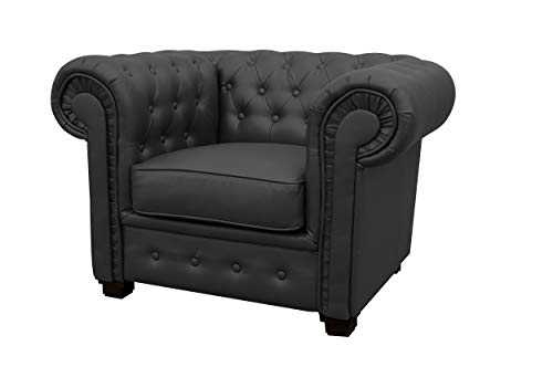 Chesterfield Style Venus Sofa 3 Seater 2 Seater Armchair Black Faux Leather (Armchair 1 Seater)