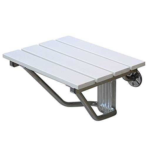 DSDD Foldable Wall Shower Stools Wall Mounted Wooden Folding Shower Seat Wood Change Shoes Stool Stainless Steel Bracket for Elderly Disabled Shower Seat