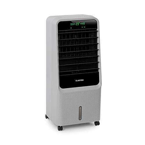 Klarstein Townhouse 3-in-1 Mobile Air Conditioner: Air Cooler, Fan & Humidifier, 110 Watt, 396 m³/h, 4 Wind Levels, 4 Modes, Timer, Oscillation, 7 L Water Tank, Remote Control, Light Grey/Black