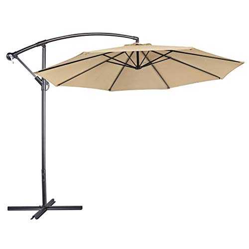 Yaheetech 2.9M Garden Banana Parasol 10FT Patio Cantilever Umbrella for Outdoor Acitivities, Crank & Tilt, Tan