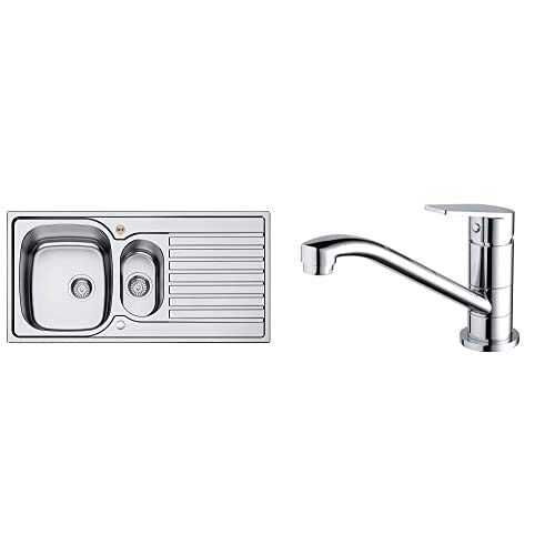 Bristan SK INXRD1.5 SU INOX 1.5 Bowl Kitchen Sink Universal, Steel with Cinnamon Easy Fit Kitchen Sink Single Lever Swivel Spout Mixer Tap Faucet Chrome Plated (CNN EFSNK C)