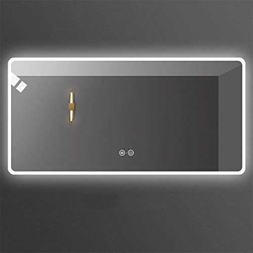 Bathroom mirror Smart lamp mirror wall-mounted makeup mirror simple modern mirror 80 * 60/90 * 70cm human body induction + three-color light double touch + defogging explosion-proof mirr