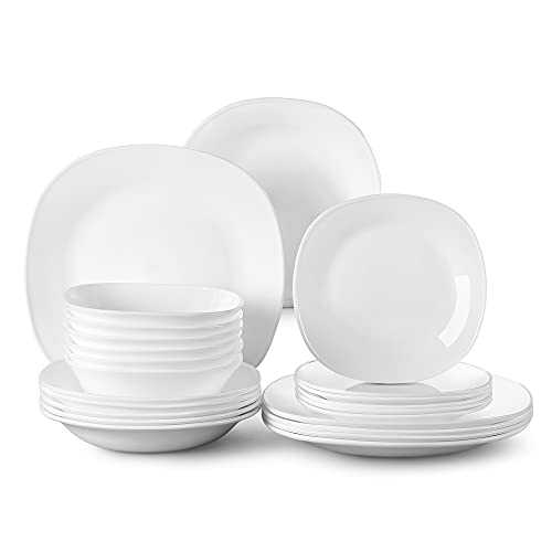 MALACASA, Series Esmer, 24-Piece Dinner Set White Opal Glass Tableware Sets with Dinner Plates/ Soup Plates/ Dessert Plates / Bowls, Service for 6