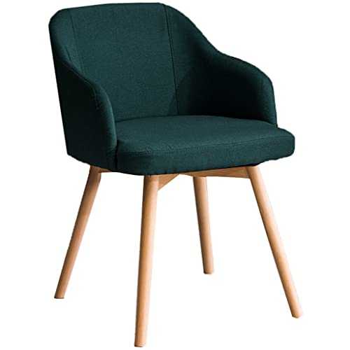 Dining Chairs With Arms, Side Chair For Bedroom, Cotton And Linen Fabric Modern Chairs For Dining Room, Modern Minimalist Backrest Computer Stool For Home (Color : Dark Green)