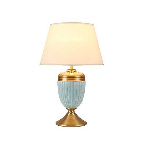 GUOJINE Table Light Ceramic And Antique Brass Traditional/Classic Table Lamp And Shade Fabric Shade Ambient Light Desk Lamp For Bedroom, Guest Room Or Office (H: 24.4in)