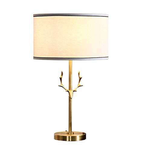 FREETT LED Bedroom Bedside Light, E27 Living Room Table Lamp with Fabric Lampshade, Modern Brass Desk Lamp for Study Restaurant and Guest Room, 59 cm