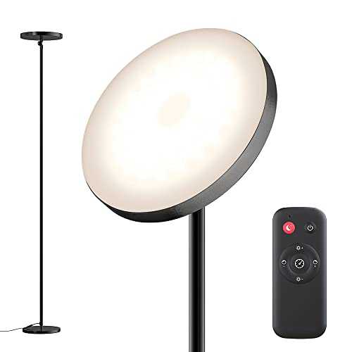 Homuserr Super Bright LED Floor Lamp with Remote & Touch Control for Living Room /Bedroom /Office ,Sky Standing Tall Lamp 30W/2800LM with Timer,Torchiere Lamp with Stepless Dimmer&4 Color Temperature