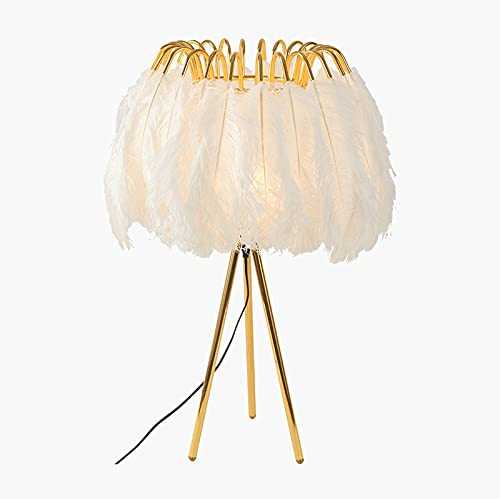 YI0877CHANG Nightstand Lamp 3 Way Dimmable Bedside Desk Lamps with White Feather Shade Modern Nightlight for Bedroom Living Room Feather Lamp Bedside Lamp, 24.5" H Bedside Lamp (Size : Without birds)