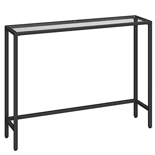 HOOBRO Black Console Table, Tempered Glass Sofa Table, Slim Hallway Table, Glass Console Table, 100 x 22 x 80 cm, Modern Display Table for Living Room, Sturdy, Metal Frame, Black EBK01XG01