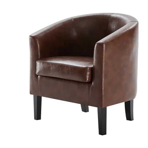 SAMTEK Luxury Faux Leather Tub Chair, Modern Tub Chairs, Living Room Armchairs with Soft Pillow Multi-Layer Design, Living Room Chairs with Soft Padded Arms and Seating for Reception Home Office