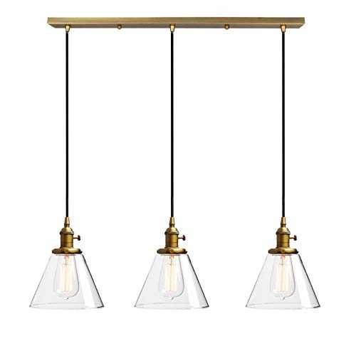 Phansthy Industrial Pendant Light Fitting with Switch 3 Light Edison Ceiling Hanging Lamp with Funnel Clear Glass Shade Cluster Chandelier Fixture Ceiling Light for Dining Room Living Room (Antique)