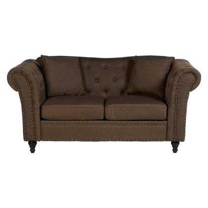 Premier Housewares Small Couch 2 Seater Sofas for Living Room Chesterfield Styled Two Seater Sofa Finishing Natural Fabric Sofa 2 Seater Stud Detail on the Two Seater