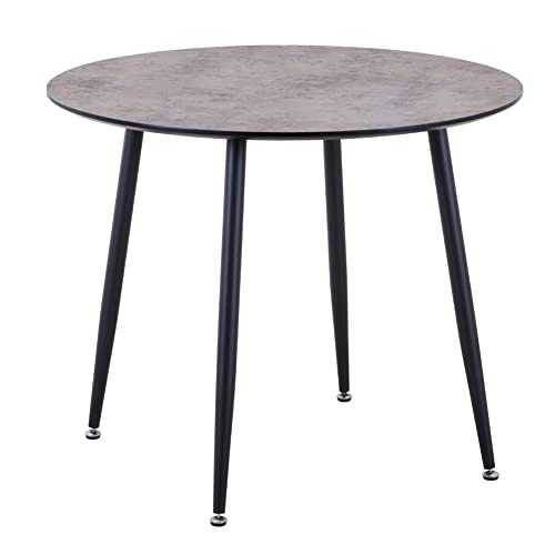 GOLDFAN Round Dining Table Modern Design Kitchen Wooden Table Marble Effect Dining Table With Black Metal Legs for Dining Room Living Room Office, 90cm (Gray)