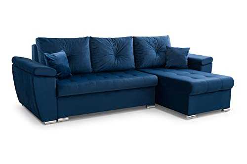 Corner Sofa Bed 'CORFU' Fabric Faux Leather Sleeping Function 2 Storage Spaces > 251cm < (Blue, Right Corner Position)
