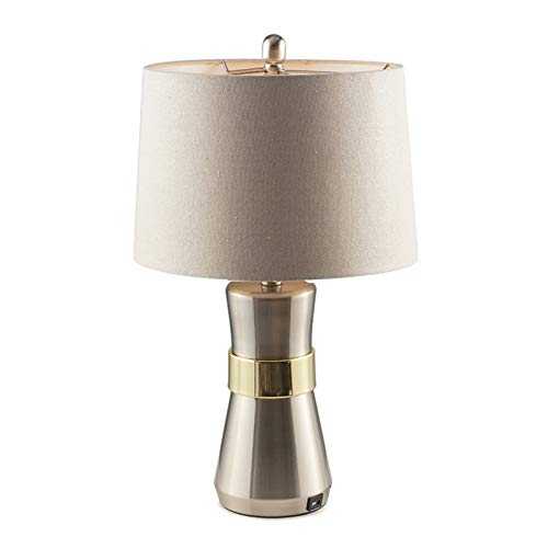 guoqunshop Bedside Lamp for Bedroom Modern Accent Table Lamps with USB Charging Port Metal Silver Cloth Shade Desk Lamp for Living Roaom Bedroom Bedside Nightstand Office Bedside Desk Lamp