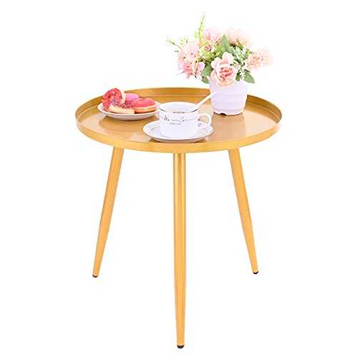 H JINHUI 45cm Metal Side Table for Living Room, Round Sofa End Coffee Table, Modern Simple Metal Frame Snack Table, Industrial Bedside Table for Nightstand Desk for Bed Room, Side End Tables (Gold)