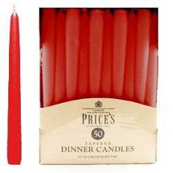 Prices Candles Tapered Dinner Candle Unwrapped 50 Pack Red (414347)
